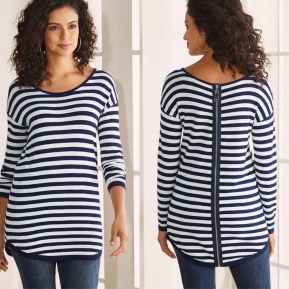 Soft Surroundings Navy and White Striped Sweater